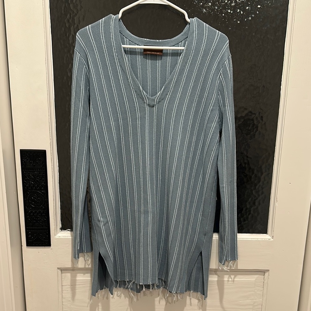 Blue Striped V-Neck Sweater